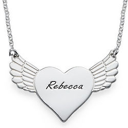 Engraved Flying Heart Necklace