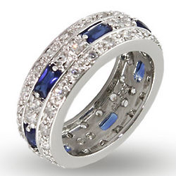 Sterling Silver Anniversary Band with Baguette Sapphire CZs