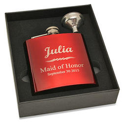 Wedding Party Personalized Red Flask and Funnel