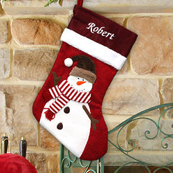 Embroidered Red Felt Snowman Stocking