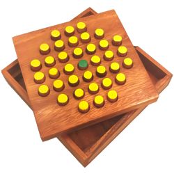 Wooden Solitaire Hexagon 37-Peg Strategy Game
