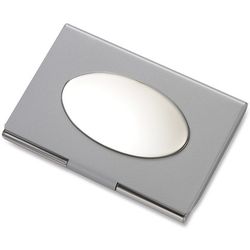 Silver Tone Business Card Holder with Oval Engraving Plate