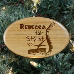 Engraved Hair Stylist Wooden Oval Ornament
