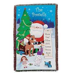 Personalized Rudolph and Santa Throw