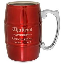 Groomsman's Personalized Steel Barrel Beer Mug in Red