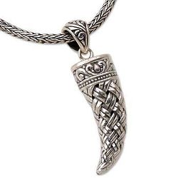 Woven Fang Men's Sterling Silver Pendant Necklace
