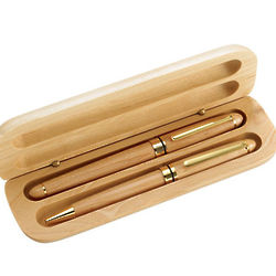 Personalized Maplewood Double Pen Set with Matching Case