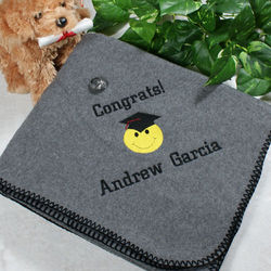 Personalized Embroidered Smiley Face Graduation Throw Blanket