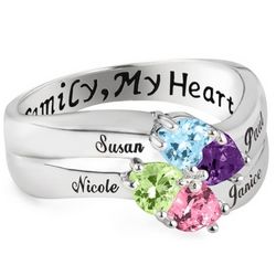 Sterling Silver Four Birthstone Heart Family Ring