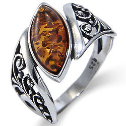 Baltic Amber Floral Marquise Sterling Silver Ring
