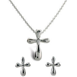 Petite Sterling Silver Cross Necklace and Earring Set