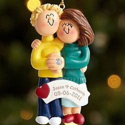Blonde Male, Brunette Female Personalized Engaged Couple Ornament
