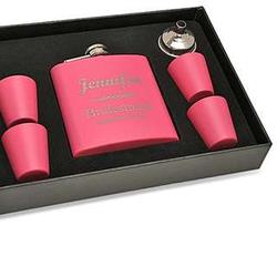 Bridemaid's Personalized Pink Flask and Shot Cups Gift Set