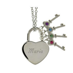Austrian Crystal Locked Heart Necklace with 4 Birthstone Keys