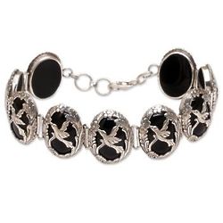Nature's Freedom Silver Birds and Onyx Link Bracelet
