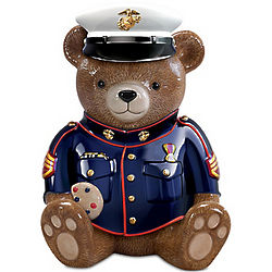 USMC Sweet Salute Ceramic Teddy Bear Cookie Jar