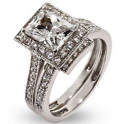 Sophisticated Emerald Cut Cubic Zirconia Engagement Ring Set
