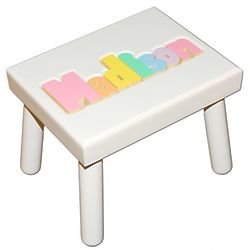 Child's Personalized Name Stool in White with Pastel Colors