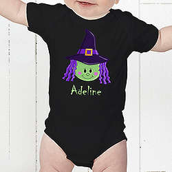 Personalized Halloween Witch Baby Girl Bodysuit