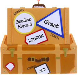 Personalized Studying Abroad Travel Suitcase Ornament