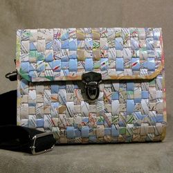 Recycled Road Map Clutch