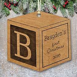 Engraved Wood Baby Block Ornament