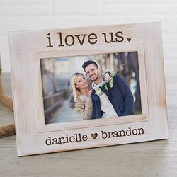 I Love Us Engraved White Washed 4x6 Picture Frame