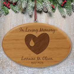 Engraved Forever In Our Hearts Memorial Wooden Oval Ornament