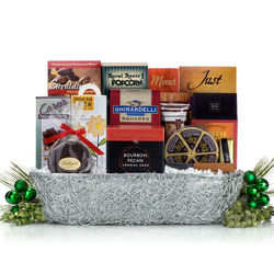 Silver Swirls Christmas Sweets and Snacks Gift Basket
