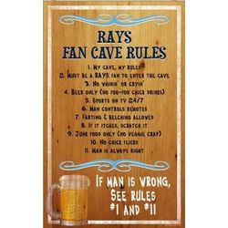 Tampa Bay Rays Fan Cave Rules Wood Sign