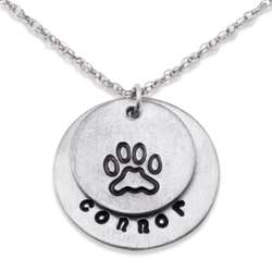 Sterling Silver Hand Stamped Name and Paw Double Disc Pendant