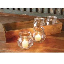 4 Glass Votive Candle Jars in Wood Box