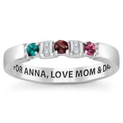 Daughter and Parents Birthstone Sterling Silver Engraved Ring