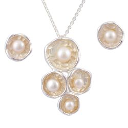 Glowing Bubbles Cultured Pearl Earrings and Necklace