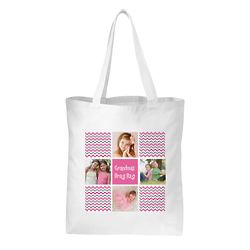 Custom Photo and Message Chevron Tote in Pink and Gray