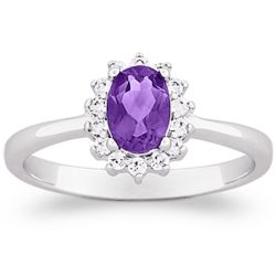 Sterling Silver Amethyst and Cubic Zirconia Ring