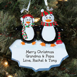 Engraved Penguin Couple Christmas Ornament