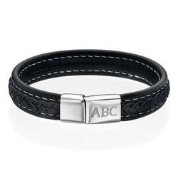 Men's Leather and Stainless Steel Bracelet