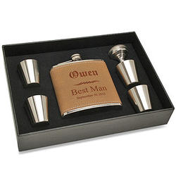 Groomsman's Gift Leather Flask and Shot Cups Set
