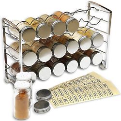 Chrome Spice Rack Stand with 18 bottles and 48 Labels