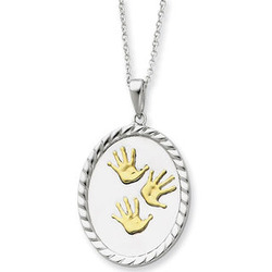 Hand Prints Sterling Silver Pendant With 14K Gold Accent
