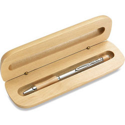 Personalized Maplewood and Chrome Ballpoint Pen with Case