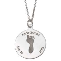 Personalized Sterling Silver Footprint Disc Necklace