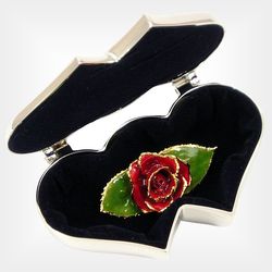24k Gold Rose Brooch in Two Heart Box