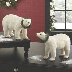 2 Glitter-Covered Polar Bear Figurines