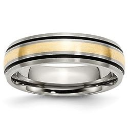Men's 6mm Brushed Titanium Ring with 14k Gold Inlay