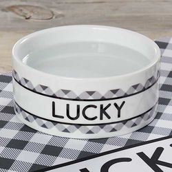 Personalized Small Dog Bowl with Plaid Pattern