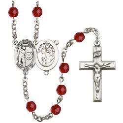 St. Sebastian Golfer's Rosary with 6mm Ruby Beads