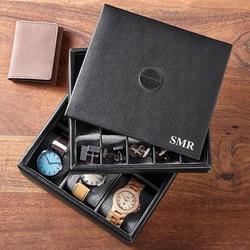 Personalized Leather Watch & Cufflink Case