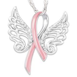 Hope Soars Breast Cancer Support Pink Ribbon Necklace